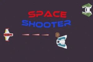 Kolme avaruusalusta tummalla taustalla, keskellä teksti SPACE SHOOTER