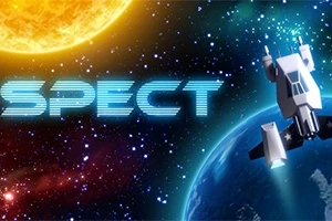 Avaruusalus leijuu avaruudessa planeetan ja hehkuvan tähden läheisyydessä tekstin SPECT edessä
