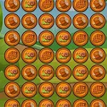 Oranssien ympyräkuvioiden ruudukko, jossa on mm