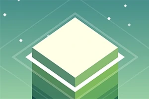 Vihreä ja valkoinen geometrinen torni tähtikuvioisella taustalla