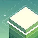 Vihreä ja valkoinen geometrinen torni tähtikuvioisella taustalla