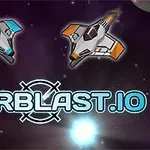 Kaksi avaruusalusta lentää avaruudessa tähtien keskellä, ja niiden alapuolella on teksti STARBLAST