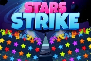 Kuvan yläosassa lukee värikkäin kirjaimin Stars Strike, ja taustalla on avaruusmaisema sekä värikkäitä tähtiä rivissä
