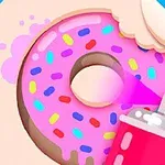 Vaaleanpunainen donitsi värikkäillä strösseleillä, jota suihkutetaan spraymaalilla