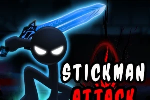 Tikkumainen hahmo hohtavalla miekalla tummasävyisessä taustassa, teksti Stickman Attack