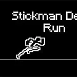 Musta tausta, jossa valkoiset sahalaitakuvio reunassa, teksti Stickman Death Run ja tikku-ukon grafiikka