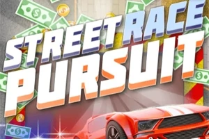 Punainen auto edessä, taustalla seteleitä ja kolikoita sekä isokokoinen teksti STREET RACE PURSUIT