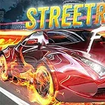 Punainen urheiluauto, jonka ympärillä on liekkejä, ja taustalla näkyy öinen kaupunkimaisema