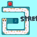 Kuvassa on piirretty kissa, joka venyy sokkelossa, punainen lankakerä ja teksti Stretch the Cat