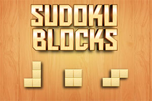 Puuvalkoisella taustalla isokokoiset kultaiset kirjaimet Sudoku Blocks ja kolmenlaiset vaaleat palikat alla