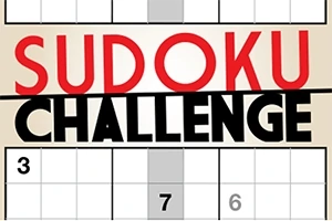 Sudokuruudukko, jossa on suurilla kirjaimilla tekstit SUDOKU ja CHALLENGE