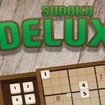 Sudoku-pelin logo ja osittain täytetty ruudukko puisella taustalla