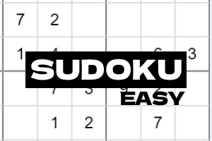 Sudokuruudukko, jossa on musta teksti SUDOKU EASY päällä