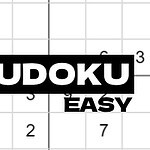 Sudokuruudukko, jossa on musta teksti SUDOKU EASY päällä