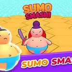 Kaksi animaatiohahmoa sumopainijoina kirkkaanvärisellä areenalla, vaaleansinisellä taustalla, ja teksti SUMO SMASH!