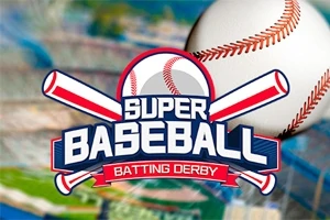 Baseball-pallo ja kaksi pesäpallomailaa risteävät Super Baseball Batting Derby -logon taustalla