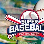 Baseball-pallo ja kaksi pesäpallomailaa risteävät Super Baseball Batting Derby -logon taustalla