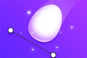 Violetti tausta, jossa on hehkuva muna, kaksi valkoista pistettä yhdistettynä mustalla viivalla ja pieniä valonlähteitä