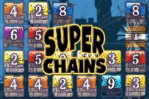 Numeroituja kivilaatoja, joilla on eri värejä, ja niiden keskellä isolla teksti SUPER CHAINS