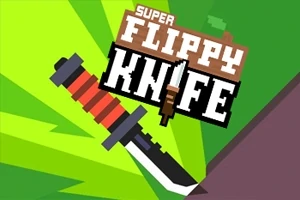 Näytössä on piirretty veitsi, jossa on punainen ja musta kahva, sekä kirjaimet SUPER FLIPPY KNIFE vihreällä ja violetilla taustalla