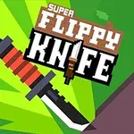 Näytössä on piirretty veitsi, jossa on punainen ja musta kahva, sekä kirjaimet SUPER FLIPPY KNIFE vihreällä ja violetilla taustalla