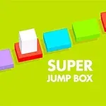 Värikäs tausta, jossa värikkäitä laatikoita ja teksti Super Jump Box keskellä