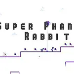 Valkoisella taustalla oleva kuva, jossa on mustalla tekstillä kirjoitettu Super Phantom Rabbit ja sininen hahmo näkyy alareunassa