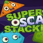 Piirretyt monsterit ja teksti Super Scary Stacker tummalla taustalla