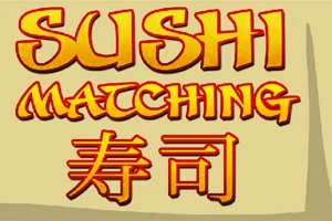 Sushi Matching -teksti punakeltaisella taustalla sekä japanilaiset merkit