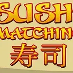 Sushi Matching -teksti punakeltaisella taustalla sekä japanilaiset merkit
