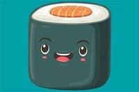 Söpö pieni sushi kiitää ravintolan läpi