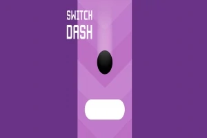 Violetti tausta, musta pallo liikkuu ylöspäin keskellä, valkoinen teksti SWITCH DASH ylhäällä
