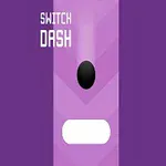 Violetti tausta, musta pallo liikkuu ylöspäin keskellä, valkoinen teksti SWITCH DASH ylhäällä