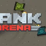 Harmaa tausta, jolla näkyy kolme yksinkertaista tankkia ja suuri teksti TANK ARENA