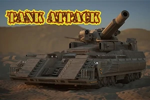 Tank Attack Sotilaallinen tankki aavikolla, tekstillä Tank Attack