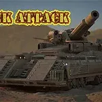 Tank Attack Sotilaallinen tankki aavikolla, tekstillä Tank Attack