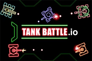 Neonvärisiä säiliöitä mustalla taustalla, keskellä teksti TANK BATTLE