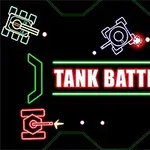 Neonvärisiä säiliöitä mustalla taustalla, keskellä teksti TANK BATTLE