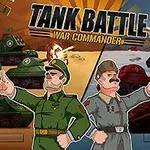 Kaksi piirrettyä sotilasjohtajaa etualalla, taustalla taistelukohtaus tankeilla ja ilotulite tai räjähdys