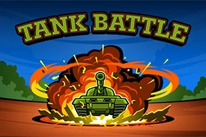Vihreä tankki räjähdyksen keskellä, taustalla sininen taivas ja vihreitä puita
