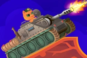 Kissa ohjaa tankkia ylämäessä tulittaen kanuunalla