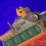 Kissa ohjaa tankkia ylämäessä tulittaen kanuunalla