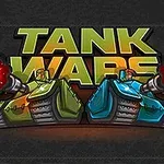 Kaksi eriväristä piirrettyä tankkia ampuu tuliammuksia vastakkain tekstin Tank Wars edessä