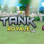 Värikäs taustakenttä, jossa vaaleanpunainen tankki ja suurikokoinen teksti Tank Royale