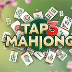 Vihreällä taustalla kelluvia mahjong-laattoja ja teksti Tap 3 Mahjong, ympärillä kirsikankukkia