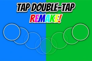Sinisellä ja vihreällä taustalla on valkoiset ympyrät ja teksti Tap Double-Tap Remake!