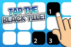 Sormi osoittaa numerollisia mustia laattoja, taustalla valkoisia laattoja ja teksti TAP THE BLACK TILE!