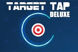 Sinisellä taustalla on punavalkoinen maalitaulu ja sininen pyöreä efekti, tekstillä Target Tap Deluxe