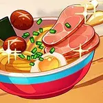 Animoitu kulho ramenia sisältää nuudeleita, kananmunaa, lihaa, merilevää, sieniä ja ruohosipulia