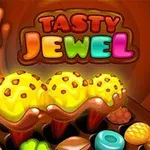 Kuvassa on värikkäitä jäätelöpalloja ja makeisia, joissa on teksti Tasty Jewel yläpuolella